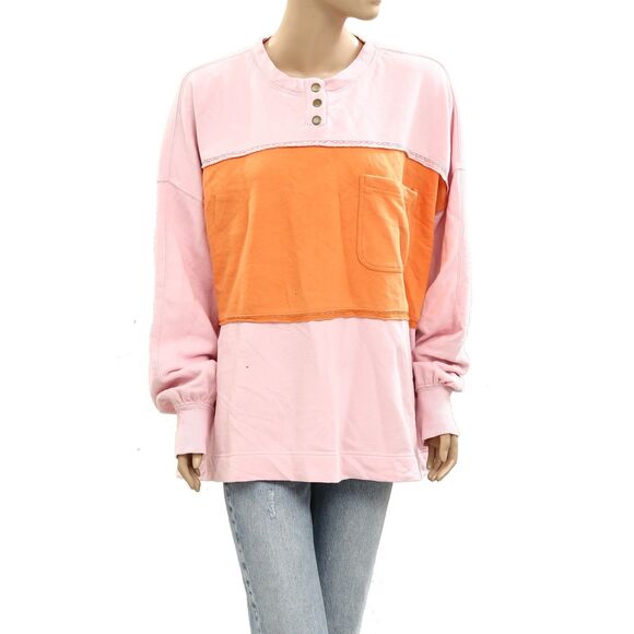 Free People Strawberry Sweatshirt Top Pullover Colorblocked Ribbed S NWD 284288 - Picture 4 of 9